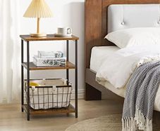 Industrial Side Table,End Table,Nightstand,3-Tier Storage Shelves,Steel Frame,for Hallway,Sofa,Living Room, Bedroom,Rustic Brown, 39 x 29 x 58.5 cm