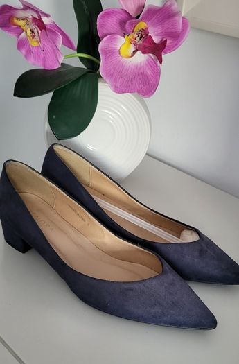 El Cortes Ingles navy suede pointed court shoes Sz 41 (Fit 7-7.5Uk) - Bnwt Rrp 59.99