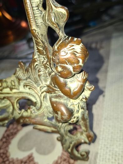 Beautiful Pair of Antique Art Nouveau Beatrice. Bronzed Photo Frames Cherub. a stunning lady lies on the top of the frame with beautiful scrollwork descending down the frame to a winged Cupid or Angel