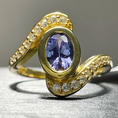Sterling silver 925 ring with Tanzanite and Natural Cambodian Zircon Bypass Ring in Vermeil Yellow Gold Overlay Sterling Silver 1.21 Ct