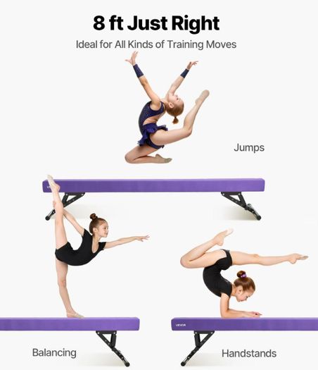 Adjustable Gymnastics Balance Beam for Kids 8ft Purple