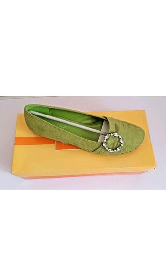 Solada Moda Green Suede Shoes EU36 UK3 Crystal Buckle Low Heel New Boxed  CAN POST