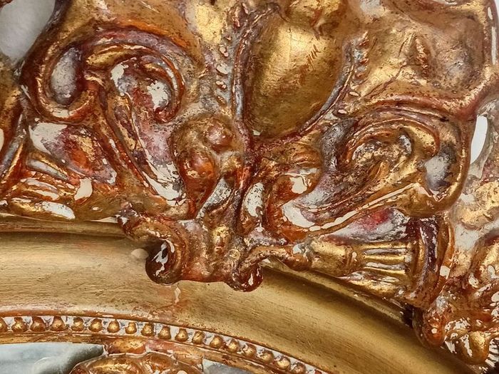 1890s victorian era gilt plate mirror with salamander