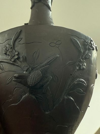 Antique Japanese Meiji Period Bronze Vase (High Relief Birds & Blossoms)  c.1890 to 1910