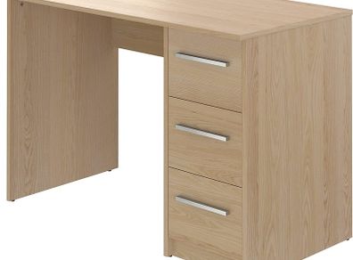 Idro Computer Desk with 3 drawers, Home Office table, 56 x 110 x 73.5cm, Light Brown/Beech Foil Finish