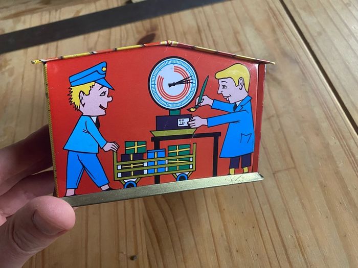 Vintage Beauty Saving Bank Post Office Tin Piggy