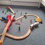 Wooden train set with 5 vehicles and turnstile Image 2