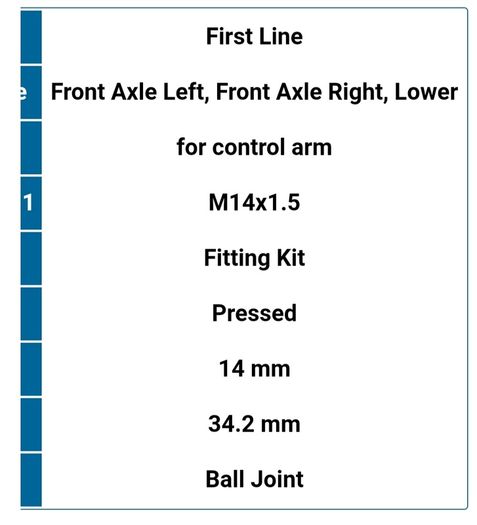 2 Ball joints for Front Axle Left & Front Axle Right, Lower Steering arm type for control arm