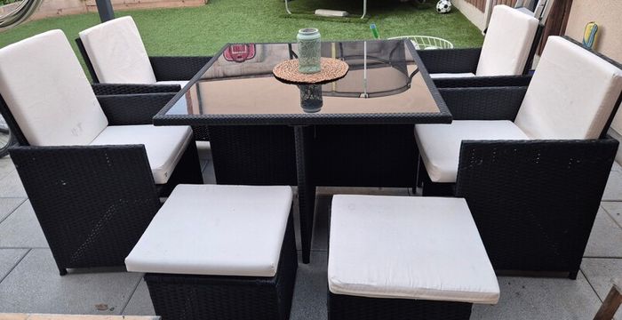 9 Piece Rattan Black Cube Dining Set