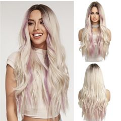 Ombre blonde wig with pink purple highlights