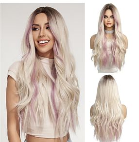 Ombre blonde wig with pink purple highlights