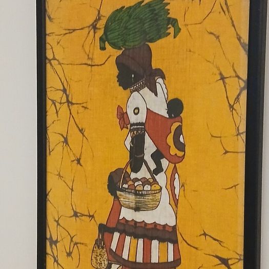 batik vintage African batik fabric painting - signed