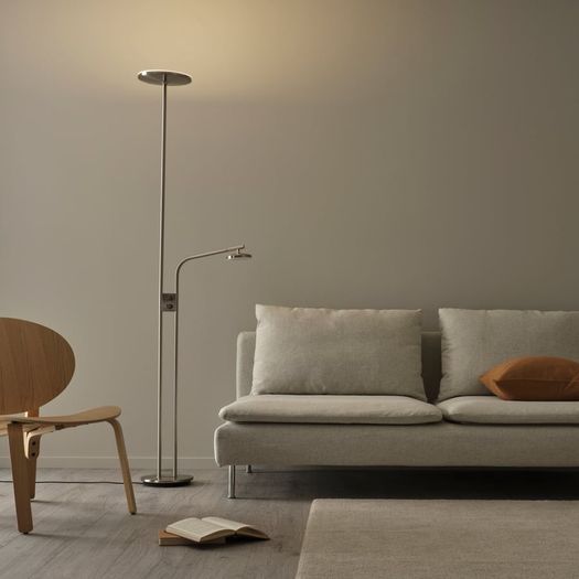 LED floor uplighter/reading lamp, dimmable/nickel-plated, 180 cm