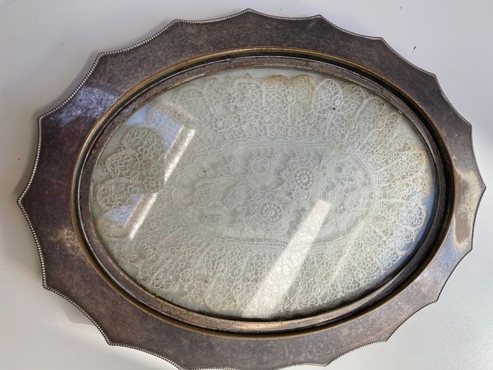 Antique dressing table doily with handmade lace