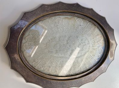 Antique dressing table doily with handmade lace