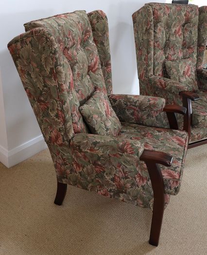 Solid Wood and Fabric Armchairs