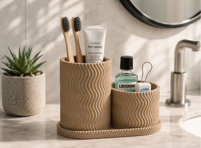 Bathroom Organiser Set with Toothbrush Holder, Tray Brand New