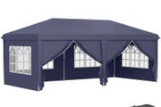 Folding Pavilion 6 x 3m, Removable Side Walls, Large Windows, Zipper Doors, Steel Frame, Blue