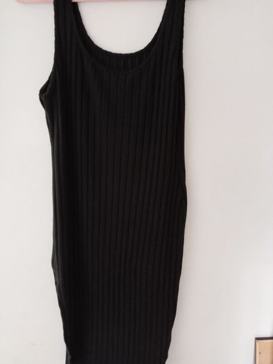 Long fine ribbed dress with side slit and matching long cardigan size 16 -18