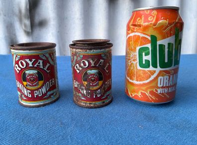 2 vintage Royal Baking Powder tins