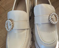 Anna Field pearl buckle loafers