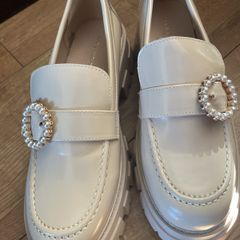 Anna Field pearl buckle loafers
