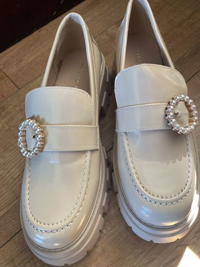 Anna Field pearl buckle loafers
