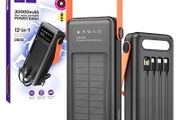 Hoco DB33 Plus Rising Solar Powered Built In Cable LED Flash Light Power Bank 30000mAh Black