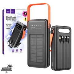 Hoco DB33 Plus Rising Solar Powered Built In Cable LED Flash Light Power Bank 30000mAh Black