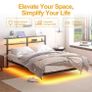 4ft6 Floating Metal Platform Bed Frame with Walnut Storage Headboard Image 4