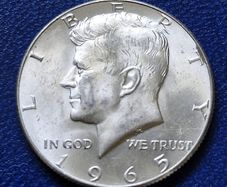 1965 United States 1/2 Half Dollar "Kennedy Half Dollar"  Silver coin