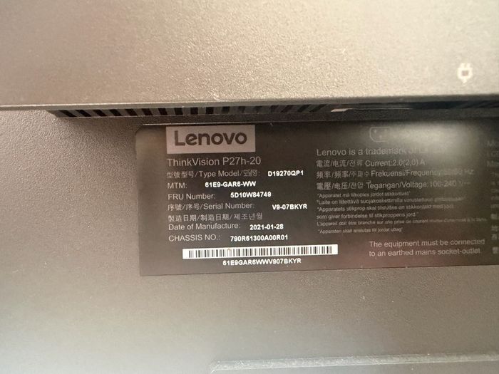 LENOVO ThinkVision P27u-20 27" UHD Monitor