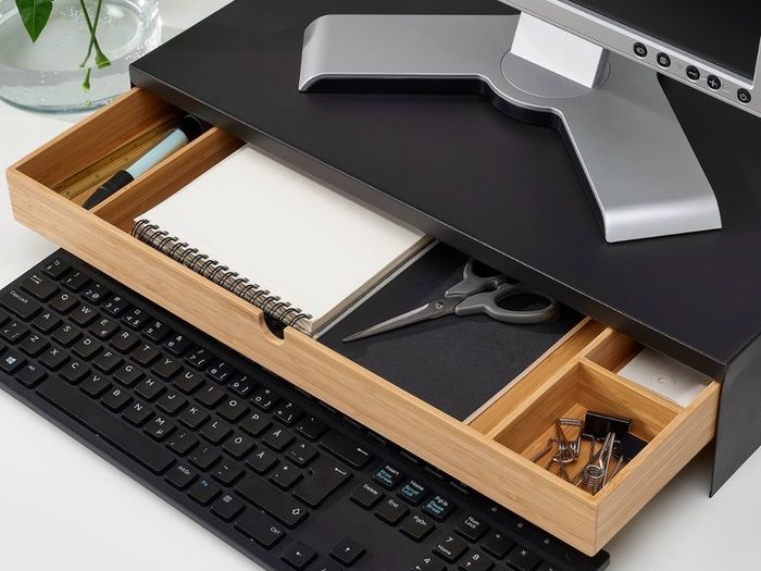 IKEA Eloven Monitor Stand with Bamboo Drawer - Black - 2 items available