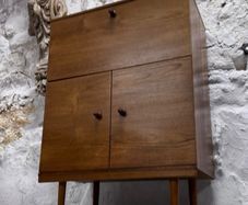 Vintage Mid-century Modern Teak Fall-front Drinks Cabinet By Avalon