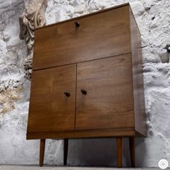 Vintage Mid-century Modern Teak Fall-front Drinks Cabinet By Avalon