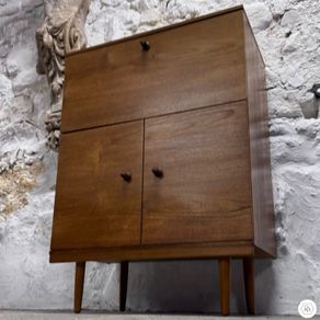 Vintage Mid-century Modern Teak Fall-front Drinks Cabinet By Avalon
