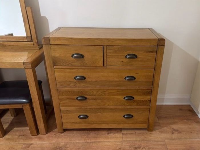 Solid Oak Bedroom Furniture (Double Bed, Mattress, Locker, Dressing table, Chest)