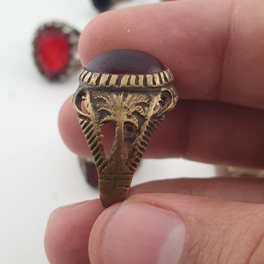 15 Antique Style Brass Rings Mixed Stone & Colourful Glass Accents