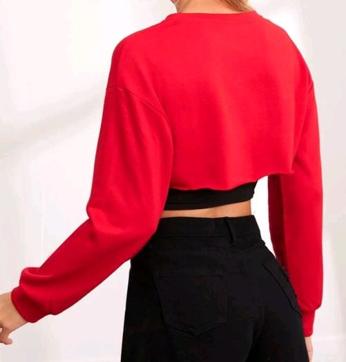 Red Drop Shoulder Super Crop Pullover, size 10
