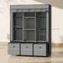Foldable Fabric Wardrobe for Bedroom, Portable Wardrobe with 5 Shelves, 2 Hanging Rails and 3 Fabric Drawers, Light Grey Image 2