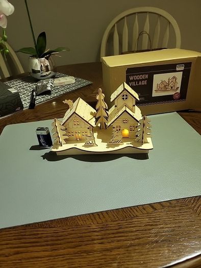Wooden village with lights