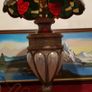 Vintage 34 Inches Tall Large Art Deco Bronze / Copper And Caged Glass Tiffany Lamp With 18.75 Inch Diameter Stained Glass Shade Image 5