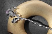 Rebel Studio Pink Stone Silver Rose Hair Pin / Hair Stick