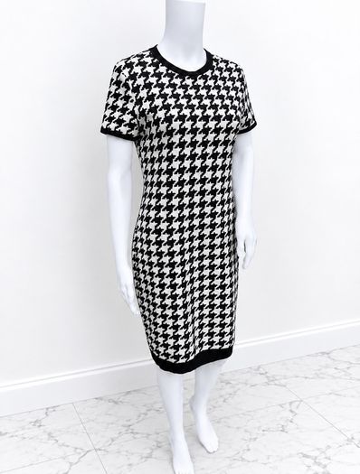 Pre Owned Classic Black & White Houndstooth Bodycon Dress