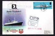 1969 Great Britain Cover Celebrating Preview Cruise of the The New Cunard Queen Elizabeth 2 with London cancel on stamp, posted on board cancel &amp; Santa Cruz de Tenerife cancel