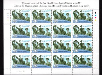 2008 Ireland 50th Anniversary of Defence Forces Serving on a UN Mission Commemorative Stamp Sheetlet Plate 1B1B1B1B Mint Never Hinged (MNH)
