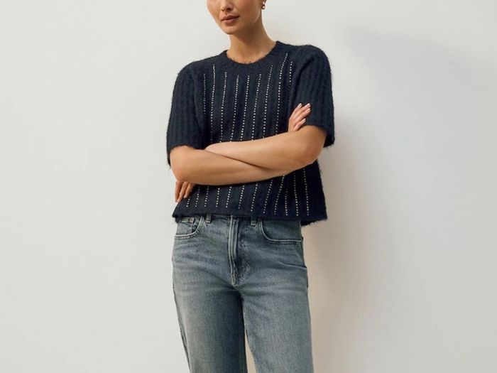 Next -Navy Blue Gem Crew Neck Knitted T-Shirt With Wool