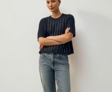 Next -Navy Blue Gem Crew Neck Knitted T-Shirt With Wool