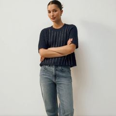 Next -Navy Blue Gem Crew Neck Knitted T-Shirt With Wool