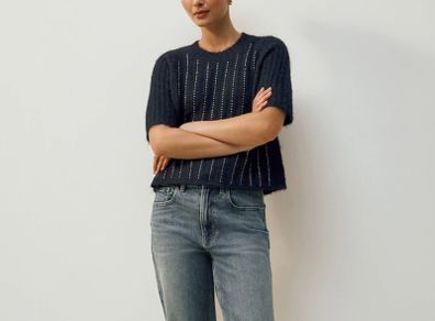 Next -Navy Blue Gem Crew Neck Knitted T-Shirt With Wool